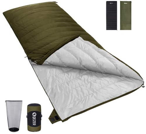 QEZER Daunenschlafsack Ultraleicht Deckenschlafsack kleines Packmaß für Camping und Trekking 3~4 Jahreszeiten Outdoor oder Indoor (Grün 0°C)