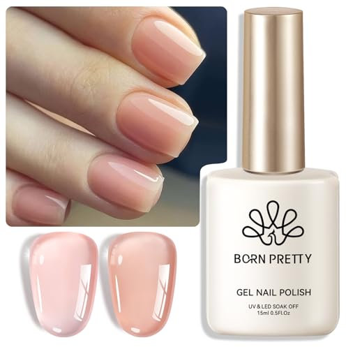 BORN PRETTY Jelly Gel Nail Polish 15ml Semi Translucent Gel Polish Soak Off U V LED Natural Milky Gel Polish French Nail Gel for DIY Manicure Home Salon Nail Art 004