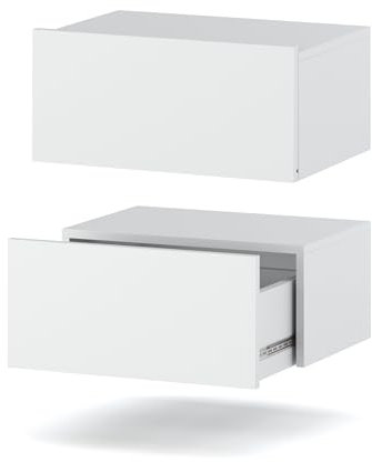 MRBLS Nachttisch Wandmontage 2er Set - Nachttischschrank Hängend - Modernes Design Wandschublade - Nachttisch Wand – Loft Nachtschrank - Wandregal Mit Schublade (Weiß Matt) – 45 x 19 x 32 cm (B/H/T)