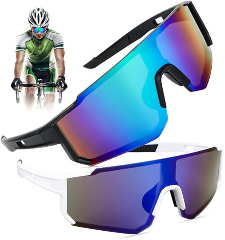 Byffoer Polarisierte Fahrradbrille 2 Stück Sportsonnenbrille Schnelle Brille Rave Fahrradbrille Windschutz für Herren Damen UV400 Schutz für Outdoor-Aktivitäten