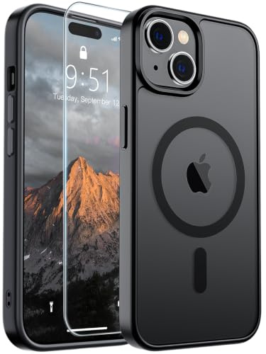 SUPFINE Magnetic for iPhone 15 Case (Compatible with MagSafe) (Military Grade Drop Protection) Translucent Matte Shockproof Phone Cover, Black