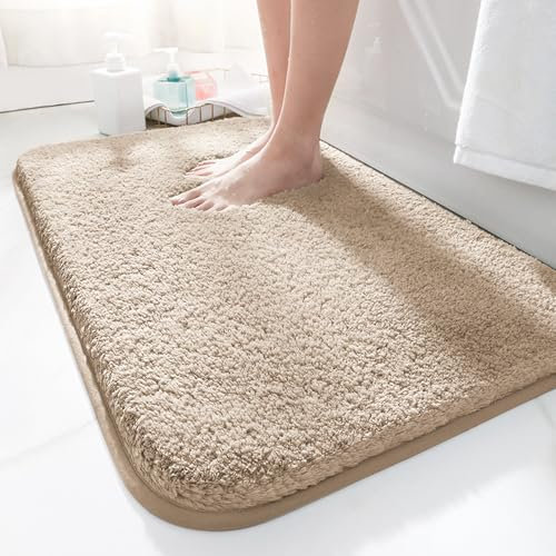 LUOJINYI Alfombrilla de baño de 40 x 60 cm, antideslizante, suave que absorbe el agua, alfombra de microfibra de pelo largo para el baño, lavable a máquina para bañera, ducha y baño (camel)