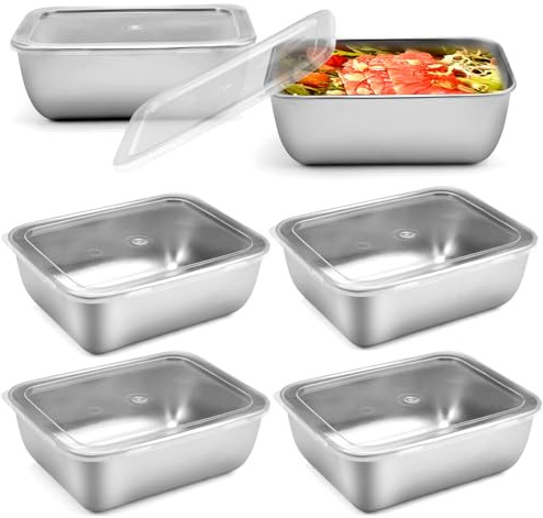 6 stapelbare Edelstahl-Vorratsdosen 500ml mit Deckel 13,5x10,5x5cm