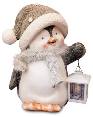 S&Garden Dekofigur Pinguin mit Laterne Weihnachtsdeko Dekoration 35 cm - Solis Decor