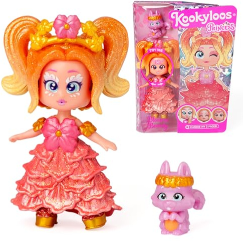KOOKYLOOS Princess Series BLOSSOM BEAUTY - Collectable doll from the Princess series Contains 1 Kookyloos doll,1 set of princess themed clothes and shoes,1 accessory and 1 pet,1 doll,3 different faces