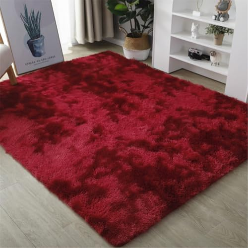 Highdi Langflor Weich Teppich Wohnzimmer Einfarbig Soft Shaggy Teppich Flauschiger Waschbarer Tappetino Schlafzimmer Kinderzimmer, Kunstfell Fell Imitat Klassiker (Rot,140x200cm)