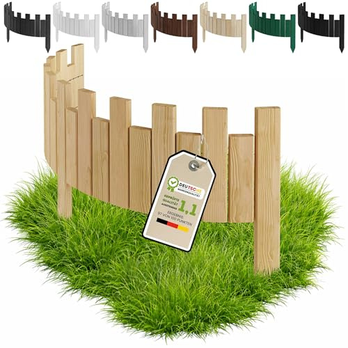 Floranica Rasenkante Holz Beeteinfassung 100 x 20 cm Zackenform Natur | Flexibler Rollborder aus Kiefernholz für Beet, Rasen und Wege in Staketenzaun-Optik – naturbelassen, unbehandelt