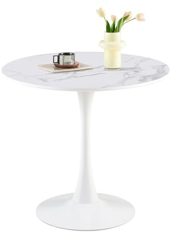 buybyroom Mid Century Modern Runder Esstisch Couchtisch Küche Kleiner Esstisch, 75cm für Esszimmer Wohnzimmer Schlafzimmer Büro Coffee Shop Bar, Marmorierte Tischplatte