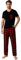YUSHOW Pyjama Homme Hauts Manches Courtes col V et Carreaux Pantalon Long Pyjamas avec Poches Ensembles Vêtements de Nuit Été Doux Comfortable,Rouge-Noir à Carreaux,XL