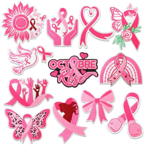 DPKOW Octobre Rose Patch Thermocollant Couture Écusson Thermocollant pour Ruban Rose Octobre Accessoires Badges Patch pour Vetement Jean Appliqués à Coudre Brodée Tissu Sac Veste Chapeau
