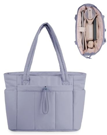 Tote Bag for Women with Zip Large Capacity Shoulder Handbag with 15.6 Inch Laptop Compartment and 40oz Water Bottle Pocket for Work School Travel, Blue Grey (Patent Pending)