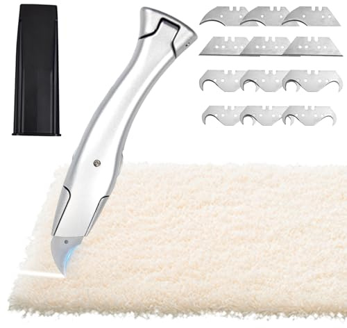 Teppichmesser Set, Cuttermesser mit Trapezklinge, Hakenmesser mit Eine Auswahl Ersatzklingen und Kunststoff Schutzhüllen, Aluminiumlegierung, Klinge aus SK2-Stahl, für Schneiden von PVC Bodenbelägen