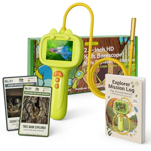 Kids Borescope Camera with Guide & 24 Mission Cards, Age 5-10 STEM Toy Gift | Photo Video Capture, Ideal Science Educational Birthday Gift for Boys Girls Outdoor Nature Exploration Activities Games