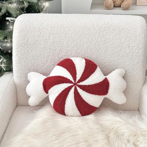 FahrtSeek Weihnachtskissen, Süße Zuckerstangen Kissen, Sofa Kissen Weihnachten Plüschkissen, Winter Weihnachtsdeko Geschenk für Kinder & Familie (Süßigkeiten)