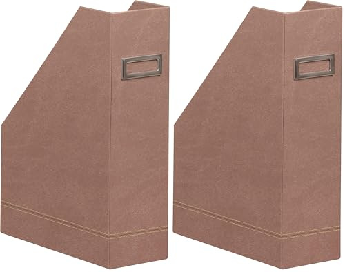 Rhodia 194544C - Porte-Revues Bois de Rose -10 x 25 x 31 cm - Piqûres Sellier Orange - Extérieur Simili Cuir-Collection Home Office rama - Organisation de Bureau & Rangement Design (Lot de 2)