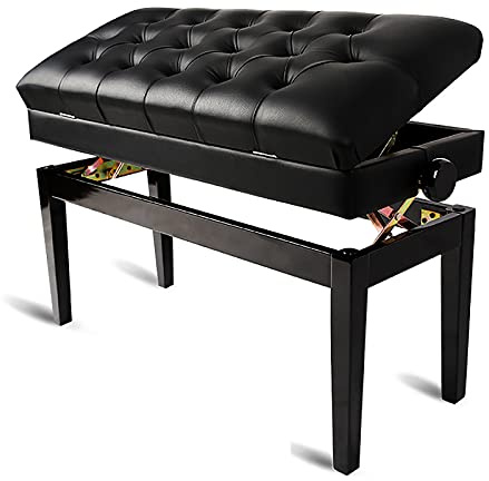 ETUELNOPT Klavierhocker, Duet-Klavierbank mit Notenfach, höhenverstellbar 50–60 cm, Massivholz