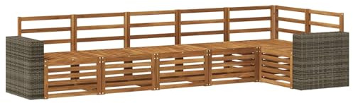 vidaXL Ecksofa Set 6 pcs Natur Massivholz Akazie, Garten, modernes Outdoor-Sofa, Eckmöbel, Lounge für die Terrasse, gemütliches Sitzset