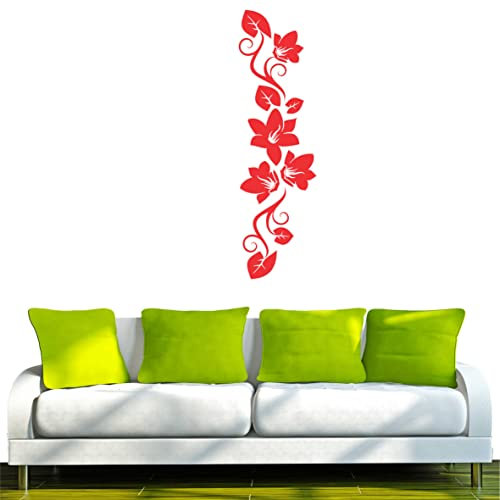 INDIGOS UG - Wandtattoo Wohnzimmer - Wandaufkleber Blümchen Ranke mit hübschen Blumen 80x23 cm - rot f269 - Aufkleber Kinderzimmer Schlafzimmer Küche Badezimmer Büro Dekoration