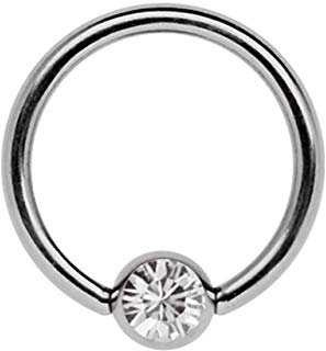 Titan Ring in 1,6 x 7 mm als Lippenbändchen Piercing mit flachem Stein in 3 mm Ø, klar