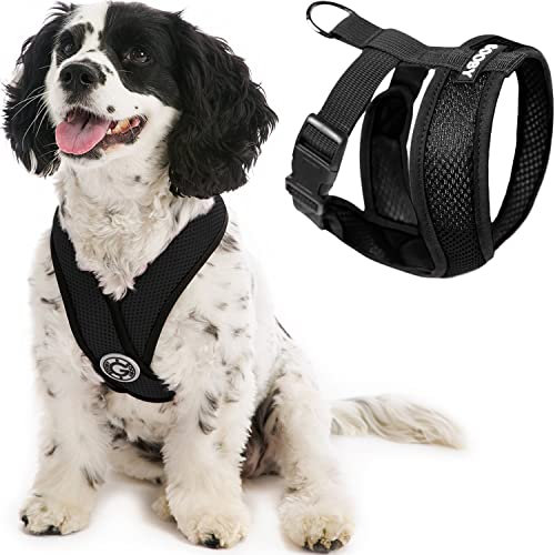 Gooby Comfort X Hundegeschirr zum Ziehen über den Kopf, komfortabel, kein Ziehen, für kleine bis mittelgroße Hunde, Würgeschutz, X-Design, für unterwegs, für Innen- und Außenbereich, Größe L, Schwarz