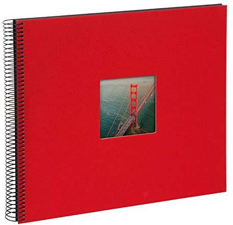goldbuch 25 984 Spiralalbum mit Bildausschnitt, Bella Vista, Foto Album 35 x 30 x 1,5 cm - Spirale ⌀ 2,8 cm, Erinnerungsalbum aus Leinen, 40 schwarze Seiten, Fotobuch zum Selbstgestalten, Rot