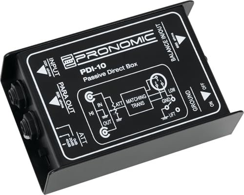 Pronomic PDI-10 Passive DI-Box (unsymmetrisch - symmetrisch, Klinke - XLR, Signalanpassung, Ground-Lift-Schalter, Eingangsimpedanz: 50 kO unsymmetrisch, Ausgangsimpedanz: 600 O symmetrisch)
