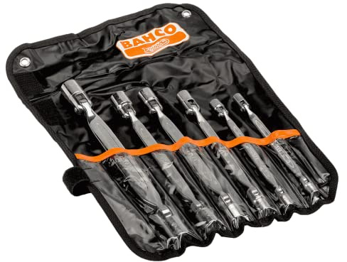 Bahco 4040M/6T Double-Ended Double Hex Flex-Head Metric Wrench in Plastic Wallet, Silver/Black, Set of 6 Piece