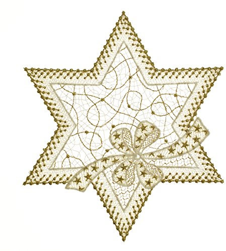 Plauener Spitze Deckchen Heiligabend 18 cm, Tischschmuck, Deko, Tischdekoration (Ecru-Gold)