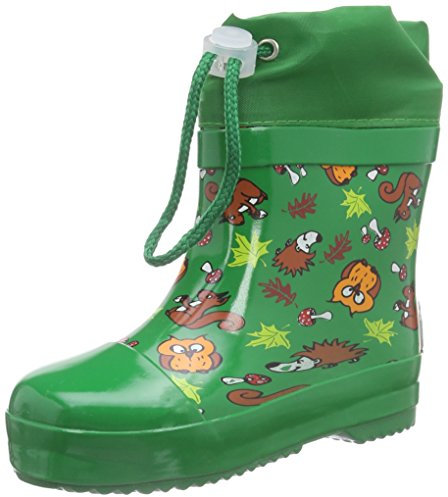 Playshoes Botas de Goma Forradas Con Medio Eje Unisex niños, Animales Verdes Del Bosque, 26 EU