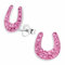 Monkimau Damen Ohrringe Hufeisen Glücksbringer - Ohrstecker aus 925 Sterling Silver echt Silber mit 36 Kristallen (Pink)