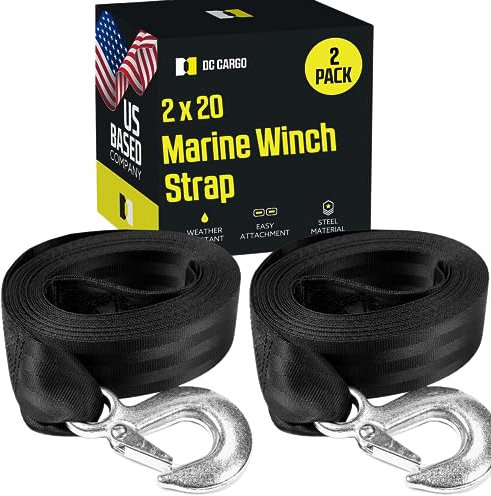 DC Cargo Mall Marine Winch Straps | 2 x 20' Long Boat Tie Down Straps Polyester for Securing Boats, Pontoons, Whalers, Jetskis, Docks, and Trailers |