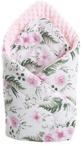 Medi Partners Einschlagdecke Steckkissen Minky 100% Baumwolle 75x75 cm Schlafsack doppelseitiges weich ganzjährig multifunktional antiallergisch Babys (Blument mit Hellrosa Minky)