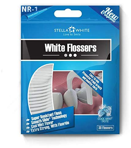 Stella White Zahnseide Sticks mit Smooth Glide Technologie zwischen den Zähnen 24 Packungen mit 30 Flossers Cool Mint Extra Strong mit Fluorid