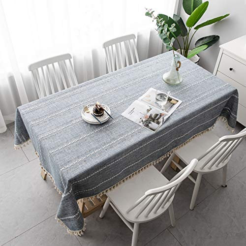 Flei Tischtücher Oval, abwaschbare Leinendecke Lotuseffekt Fleckschutz Pflegeleicht Wasserabweisend, Wachstuch Cotton Textil Abgrifffeste, Garten Bierzeltgarnitur biertisch, 90x135cm Weiß