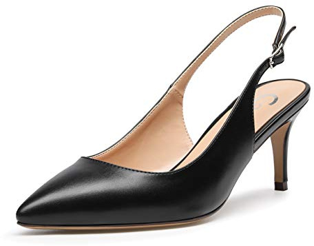 Castamere Women's Slingback Kitten Heels Sandals Pointed Toe Ankle-Strap Court Shoes 2.6 in Heels PU Black Pumps UK 7/7.5