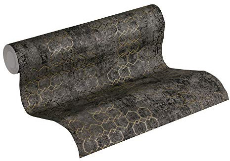 Livingwalls Vliestapete New Walls Tapete Urban Grace geometrisch grafisch 10,05 m x 0,53 m metallic schwarz Made in Germany 374246 37424-6