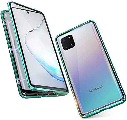 Handyhülle kompatibel mit Samsung Galaxy Note 10 Lite Hülle Magnetische Adsorption Case Metallrahmen Handyhülle 360 Grad Schutzhülle Vorne und Hinten Schutz Transparent Gehärtetes Glas Cover,Grün