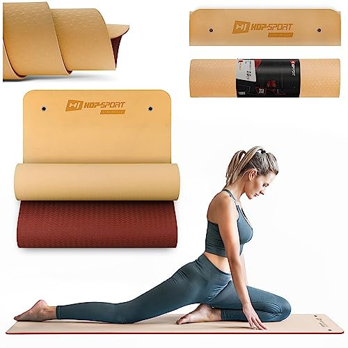 Hop-Sport Yogamatte mit Ösen HS-T008GM Gymnastikmatte aus TPE für Pilates ist Rutschfest & Faltbar - 183 x 61 x 0,8 cm (orange/dunkelrot)