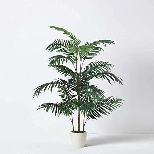 Tradala 4’ Lush Artificial Tree in White Pot - Palm 120cm / 3ft 11 Tall with Real Wood Trunk - For Home Living Room Indoors