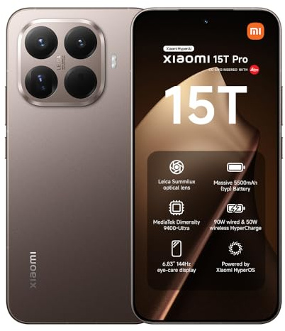 XIAOMI 15T Pro, Smartphone 12+512GB, 6.83 144Hz Eye-care Display, MediaTek Dimensity 9400+, 50MP Leica 5x Pro Telephoto, 5500mAh, Mocha Brown, Charger Not Included,2-years warranty