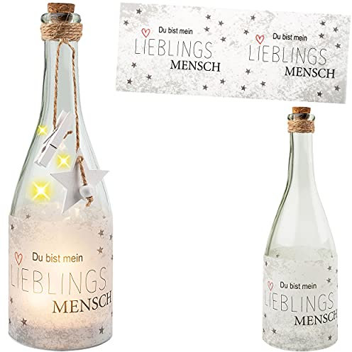 alles-meine.de GmbH Glas - Lichterflasche Motiv frei wählbar 6 Stück LED Spruch: ... Du bist Mein LIEBLINGS Mensch ! .. Timer Funkiton - LICHT Dekoflasche/Flasche - 28 ..