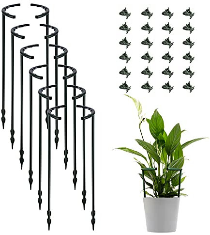 Lot de 12 tuteurs de plantes avec 24 clips pour plantes, anneau de support demi-rond en plastique pour plantes grimpantes pour petites plantes, fleurs, légumes, plantes d'intérieur