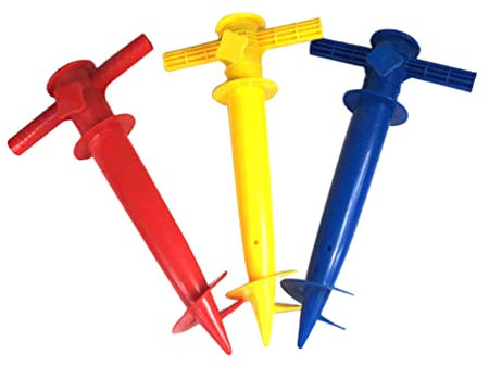 Garneck Paraguas de playa con pinchos de arena, soporte de pie para caña de pescar, sol, playa, jardín, terraza (colores aleatorios)