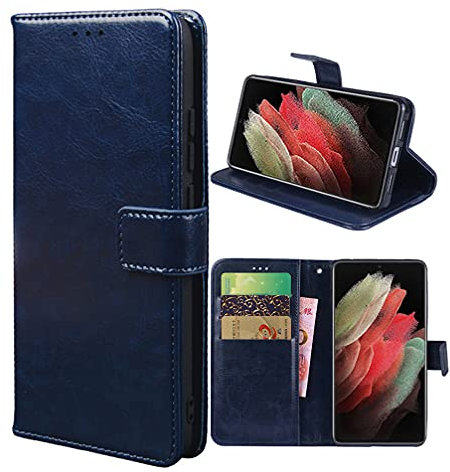 Hülle für Realme C21Y/C21 Schutzhülle lederhülle Leder Handy Hüllen, Flip Case Handytasche Tasche Handyhülle für Realme C21Y/C21, Dunkelblau