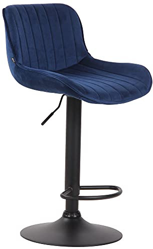 CLP Barhocker Lentini Samt I Thekenhocker Höhenverstellbar I Barstuhl Mit Fußstütze I 360° Drehbar I Tresenhocker Mit Trompetenfuß, Farbe:blau, Gestell Farbe:schwarz