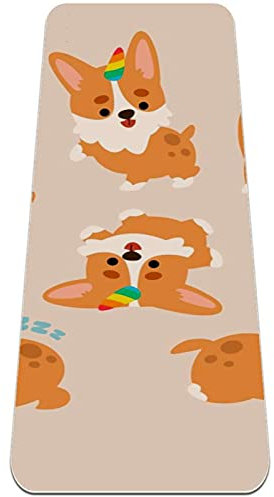 Kawaii Hunde-Einhorn-Yoga-Matte, dicke Trainingsmatte, rutschfeste Griffigkeit, Pilates-Fitness-Matten für Frauen, 182,9 x 61 cm