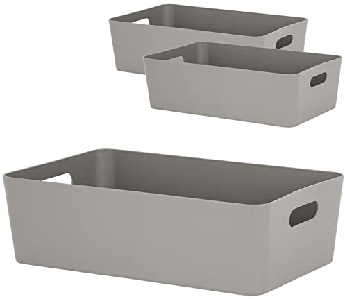 3x Ordnungsbox - 12 cm hoch - taupe - 39,5x 25 cm - Ordnungskorb - Regalorganizer Wandregal