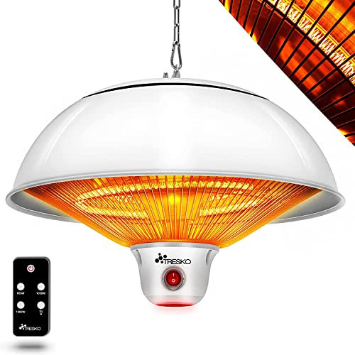 TRESKO Calefactor por Infrarrojos de Pared | 1500W + Control Remoto | Estufa Radiante de Terraza con 3 Temperaturas | Radiador Eléctrico para Exterior e Interior | Calentador de Techo (Blanco)