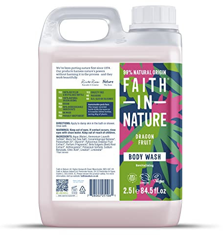 Faith In Nature Natural Dragon Fruit Body Wash, Rejuvenating Shower Gel, Vegan & Cruelty Free, No SLS or Parabens, 2.5L Refill