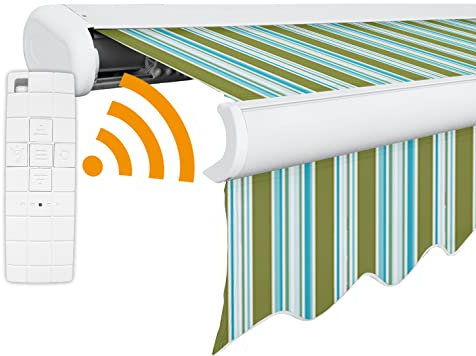 Arilco Elektrische Vollkassettenmarkise Kassettenmarkise Gelenkarmmarkise Markise Sonnenmarkise Sonnenschutz in vielen Farben und Größen wählbar in der Kassettenfarbe Weiss (5m x 3m Seegrün)